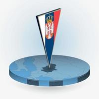 Serbia map in round isometric style with triangular 3D flag of Serbia vector