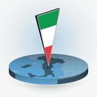 Italia mapa en redondo isométrica estilo con triangular 3d bandera de Italia vector