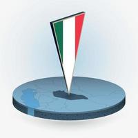 Hungary map in round isometric style with triangular 3D flag of Hungary vector