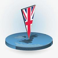 United Kingdom map in round isometric style with triangular 3D flag of UK vector