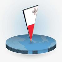 Malta map in round isometric style with triangular 3D flag of Malta vector