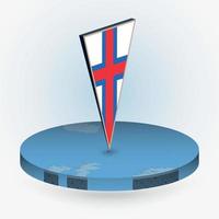 Faroe Islands map in round isometric style with triangular 3D flag of Faroe Islands vector