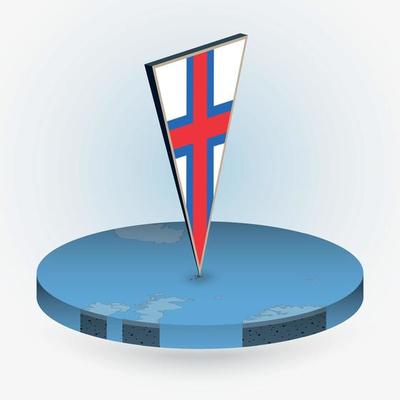 Faroe Islands map in round isometric style with triangular 3D flag of Faroe Islands