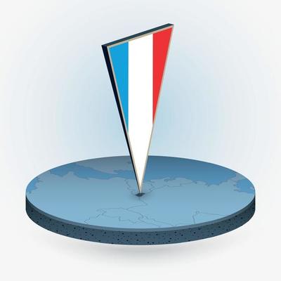Luxembourg map in round isometric style with triangular 3D flag of Luxembourg