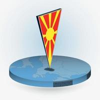 macedonia mapa en redondo isométrica estilo con triangular 3d bandera de macedonia vector