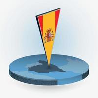 Spain map in round isometric style with triangular 3D flag of Spain vector