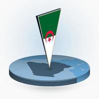 Algeria map in round isometric style with triangular 3D flag of Algeria vector