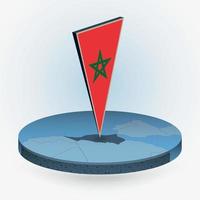 Morocco map in round isometric style with triangular 3D flag of Morocco vector