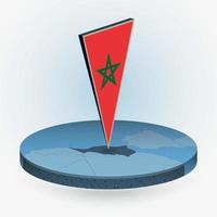 Morocco map in round isometric style with triangular 3D flag of Morocco vector