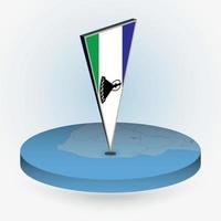 Lesotho map in round isometric style with triangular 3D flag of Lesotho vector