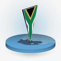 South Africa map in round isometric style with triangular 3D flag of South Africa vector