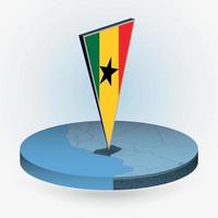 Ghana map in round isometric style with triangular 3D flag of Ghana vector