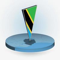 Tanzania map in round isometric style with triangular 3D flag of Tanzania vector