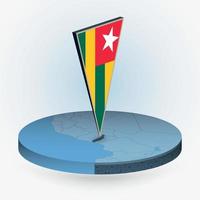 Togo map in round isometric style with triangular 3D flag of Togo vector