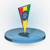 Ethiopia map in round isometric style with triangular 3D flag of Ethiopia vector