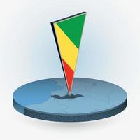 Congo map in round isometric style with triangular 3D flag of Congo vector