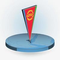 Eritrea map in round isometric style with triangular 3D flag of Eritrea vector