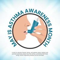 Asthma awareness month background with a person taking an inhaler vector