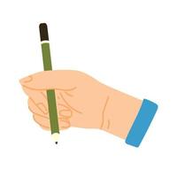 The hand is holding a pencil. Flat vector illustration. Modern style. Icon. Hand.