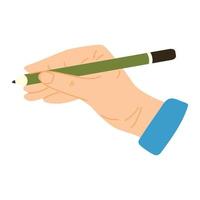 The hand is holding a pencil. Flat vector illustration. Modern style. Icon. Hand.