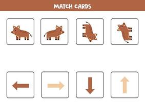 Left, right, up or down. Spatial orientation with cute boar. vector