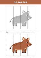Cut and glue game for kids. Cute cartoon boar. vector