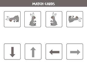 Left, right, up or down. Spatial orientation with cute rabbit. vector