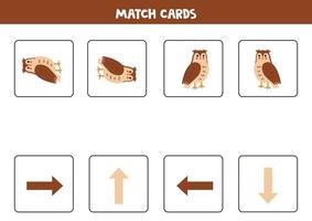 Left, right, up or down. Spatial orientation with cute owl. vector