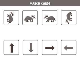 Left, right, up or down. Spatial orientation with cute badger. vector