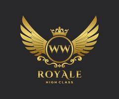 Golden Letter WW template logo Luxury gold letter with crown. Monogram alphabet . Beautiful royal initials letter. vector