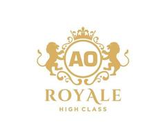 Golden Letter AO template logo Luxury gold letter with crown. Monogram alphabet . Beautiful royal initials letter. vector