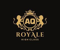 Golden Letter AQ template logo Luxury gold letter with crown. Monogram alphabet . Beautiful royal initials letter. vector