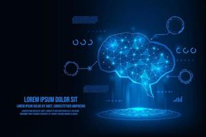 vector artificial inteligencia hardware concepto. azul holograma humen cerebro.