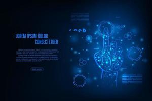 Vector pointing wireframe hand scan fingerprint cyber security concept.