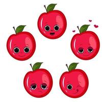 set of red apple emotions isolated vector