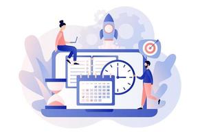 Self Discipline and Motivation concept. Time management, self control, self management, target, productivity metaphors. Modern flat cartoon style. Vector illustration on white background