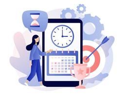 Self Discipline and Motivation concept. Time management, self management, self control, target, productivity metaphors. Modern flat cartoon style. Vector illustration on white background