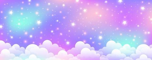 Fantasy pink unicorn background with clouds and stars. Pastel color sky. Magical landscape, abstract fabulous pattern. Cute candy wallpaper. Vector. vector