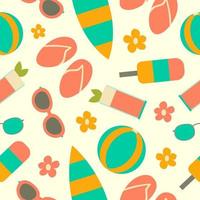 Summer vector pattern with summer leisure objects in a flat style on a simple background.