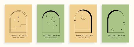 colección de cuatro vector póster con y2k arco, arquitectónico resumen marcos, elementos con estrellas en un sencillo de colores antecedentes.