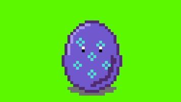 Pixel art animation of cute dancing egg character for easter eggs on green screen video