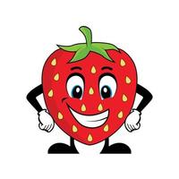 Smiling strawberry fruit character cartoon with arms on hips. Suitable for poster, banner, web, icon, mascot, background vector