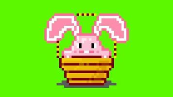 Animated pixel art cute bunny for easter eggs on green screen video