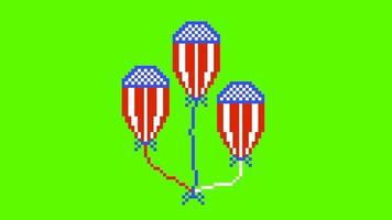Pixel art animation of american balloon for independence day on green screen video