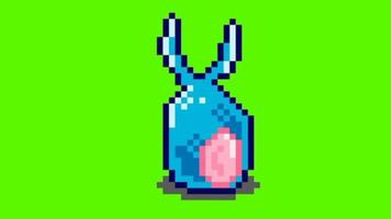 Animated pixel art cute bunny for easter eggs on green screen video