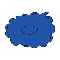 dibujos animados burbuja habla personaje con sonrisa. azul decorativo miedoso vector nube personaje aislado en blanco