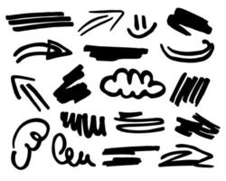 Vector Set of Different Graphic Brushes and Markers Spots and Arrows. Doodle Graphic Set of Design Elements