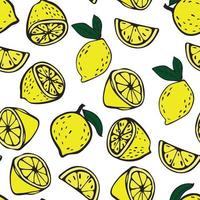 Decorative Seamless Vector Lemons Pattern. Graphic Pattern with Doodle Hand Drawn Yellow Lemons