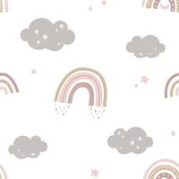 Cute seamless pattern with rainbows and clouds. Creative baby texture for fabric, wrapping paper, textile, cloth. Hand drawn vector background for kids.