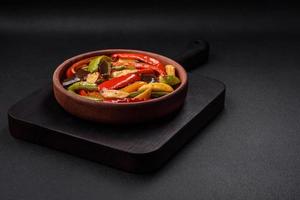 Delicious vegetables steamed peppers, asparagus beans and potatoes photo